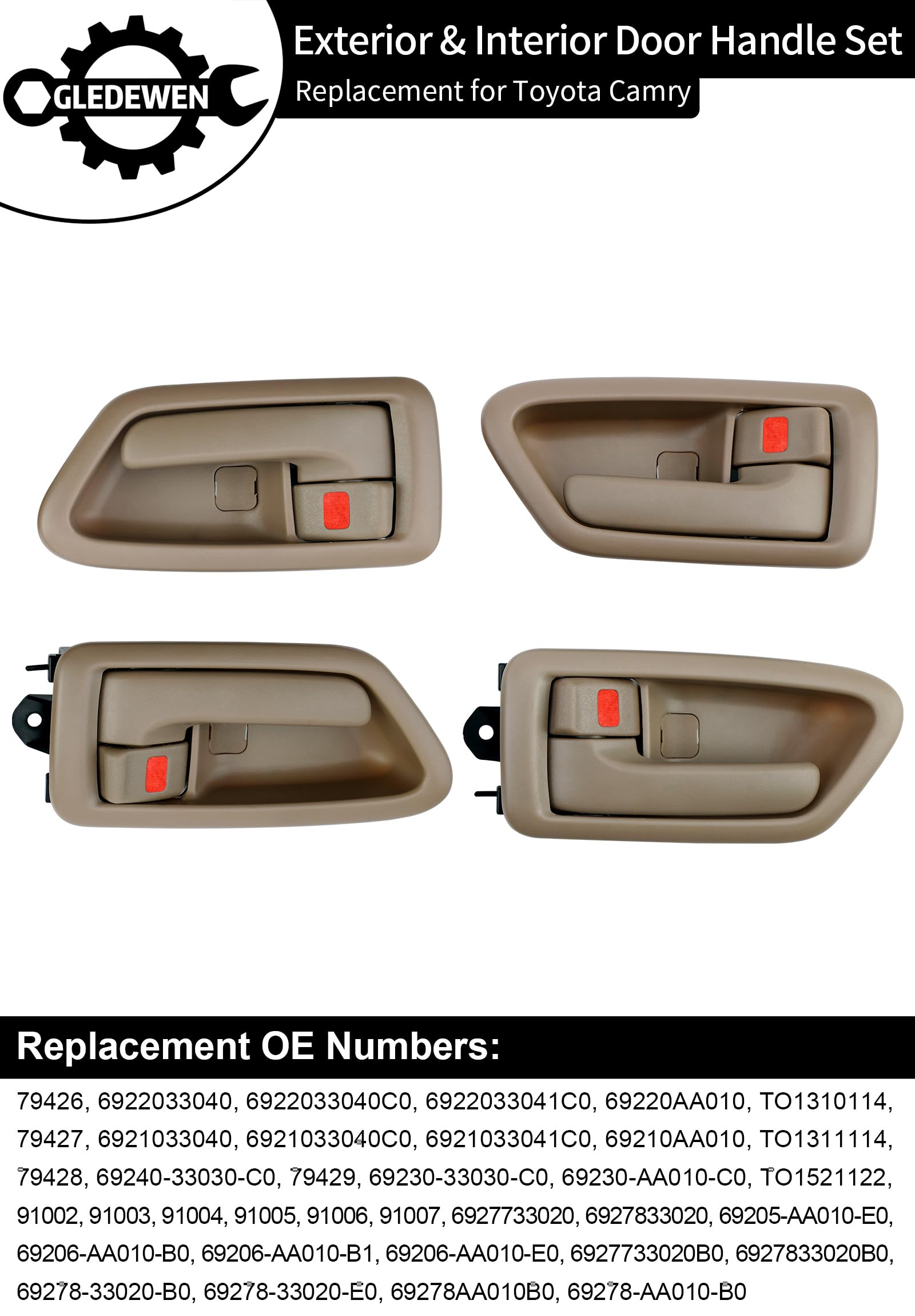 Gledewen Exterior & Interior Door Handle Set, Beige, Compatible